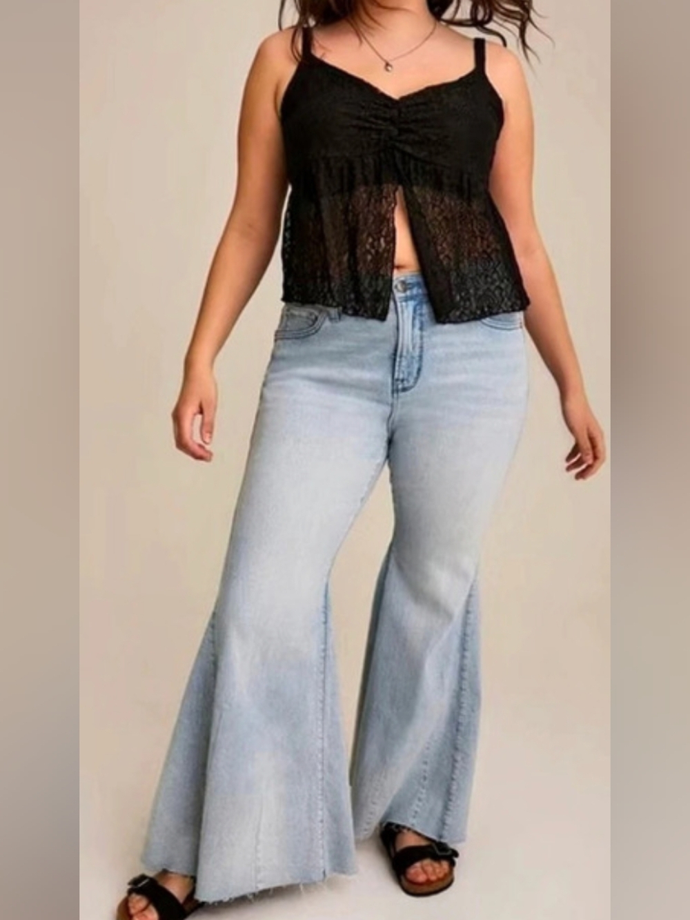 NWT Torrid 1 Festi Lace Open Front Cami Top Black 1879-